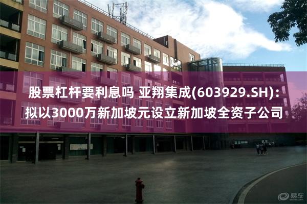 股票杠杆要利息吗 亚翔集成(603929.SH)：拟以3000万新加坡元设立新加坡全资子公司